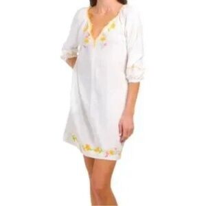 Calypso St. Barth Linen Blend White Embroidered Short Shift Dress - M
